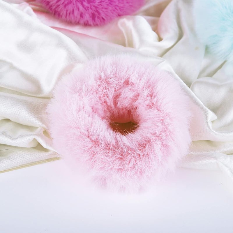 Mljsh 2 PCS Pink Pom Pom Hair Tie Fuzzy Furry Faux Rabbit Fur Scrunchies for Girls Women Hair Accessories - Image 3